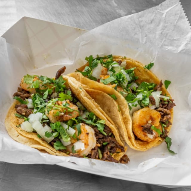 STEAK AND SHRIMP TACO.