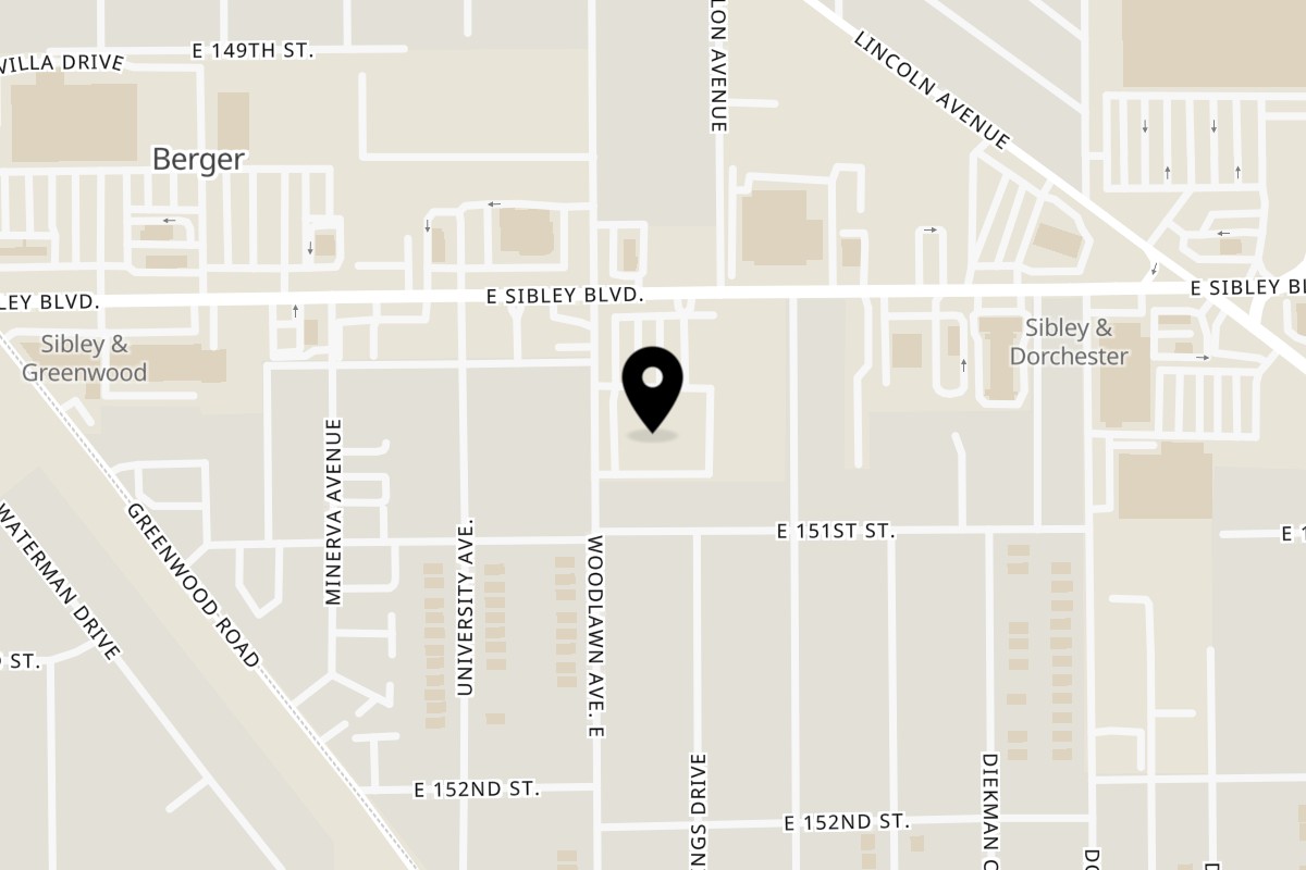 Map showing the location of The Taco Place on 15027 Woodlawn Ave in Dolton